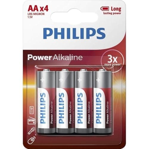 Philips Power Alkaline AA Battery Pack of 4