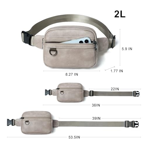 Leresas 2L Bumbag Fanny Packs for Women Men Cross Body Belt Bag Vegan Leather Fashion Waist Pack Waist Bag Travel Hiking Running, Light Grey, 8 inches x 2.75 inches x 5 inches, Trendy Fanny Pack — view 5