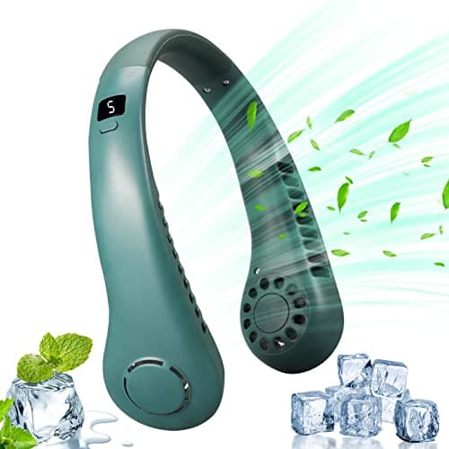 Portable Neck Fan,5 Speed Hanging Bladeless Neck Fan,360° Airflow (green)