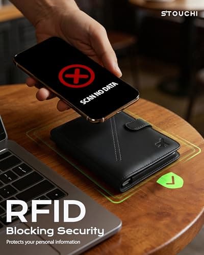 Stouchi Passport Holder Airtag Wallet, AirTag RFID High-Grade Vegan Leather Travel Wallet with Detachable Magnetic Card Case & Quick-Extract Strap (Black) — view 5