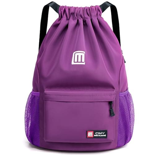 Tesmien Drawstring Bags,Waterproof Swimming Bags,Sports Backpacks-Purple