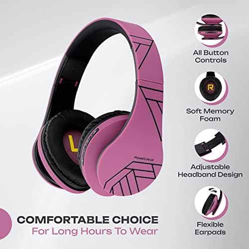 PowerLocus Bluetooth Over-Ear Headphones, Wireless Stereo Foldable Headphones Wireless and Wired Headsets with Built-in Mic, Micro SD/TF, FM for iPhone/Samsung/iPad/PC (Black/Purple) — view 2