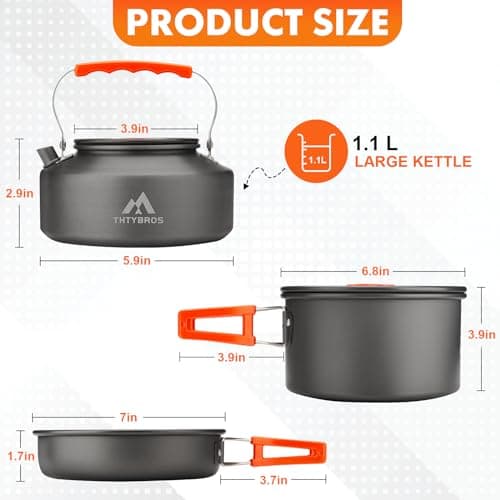THTYBROS 17-Piece Camping Cookware Set, Hard Anodised Aluminium Pot Pan Kettle with 2 Stainless Steel Cups Plates Cutlery for Outdoor Hiking Backpacking Picnic — view 2