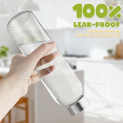 Yeelua Glass Water Bottle, 500ml Leak Proof Portable Bottle, Ideal for School Office Home Travel Sport, Clear Glass Bottles Set of 2 — view 4