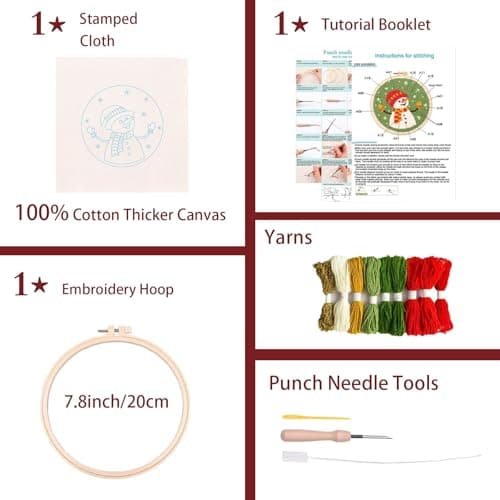 artcici Punch Needle Kit for Beginners with Christmas Snowman Pattern Tool and Yarn, Easy Embroidery Rug Hooking Set (Christmas Snowman) — view 3