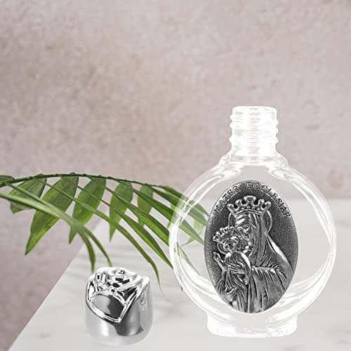 HOMSFOU Embossed Holy Water Bottle Glass Refillable Decorative Bottle for Holy Water Anointing Oil or Perfume Portable Small Vial for Church Baptism Wedding Favors 2 X 2.76 X 1.65 in — view 2