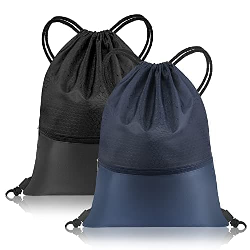 flintronic Drawstring Gym Bags, 2 Pack Waterproof Swimming Bag Sport Gym Sack, Large PE Bag Swim String Backpack with Zipper for School Sports Beach Holiday Travel - Kids & Adults