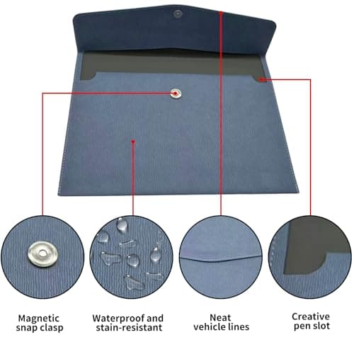 YMWALK A4 Document File Folder Wallet,PU Leather Portable and Waterproof Document Holder Organizer Envelope File Storage Bag for Business,Travel,Office, Home,and School Use (Blue) — view 3