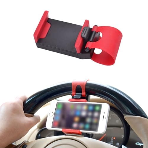 KANDUJIMU Car Steering Wheel Phone Mount, Blue, Portable Electronic Device Mount, Compatible with iPhone and Samsung (Red)
