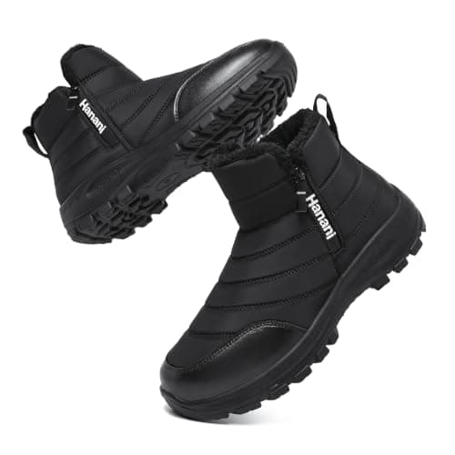 Hanani Mens Snow Boots Winter Warm Fur Lined Ankle Boots Water Resistant Zip Up Outdoor Walking Shoes Lightweight Non Slip Casual Short Booties Cotton Boots