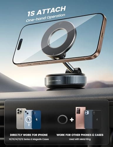Lamicall Vacuum Magnetic Car Phone Holder, Upgraded Suction Cup Car Mount for Magsafe, 360° Rotatable for iPhone 17 16 15 13 12 Pro/Max/Plus/Air/Mini on Mirror, Smooth Surface, Windscreen - Black — view 6