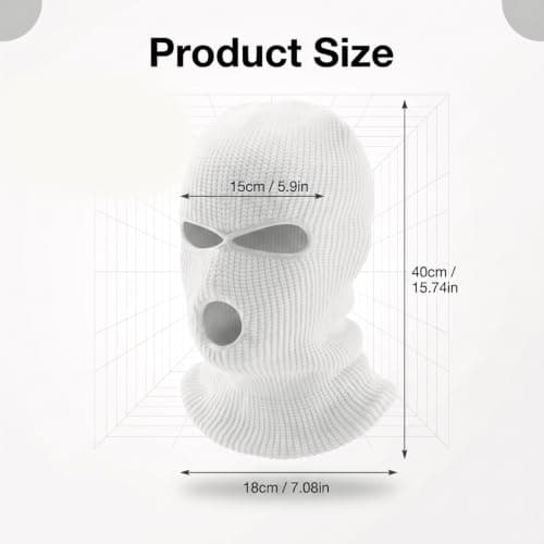 Gaomumu 3-Hole Knitted Balaclava, Windproof Thermal Full Face Cover, Stretch Warm Knit Head Neck Protector, Suitable for Cycling Skiing Hiking Winter Outdoor Sports(White) — view 2