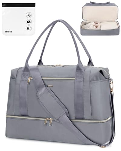 WANDF 45x36x20 Cabin Bag for EasyJet Airlines Underseat Carry on Hand Luggage with Shoe Compartment, Wet Pocket & TSA Approved Quart Size Bag, Travel Duffel Holdall for Women and Men (Grey)