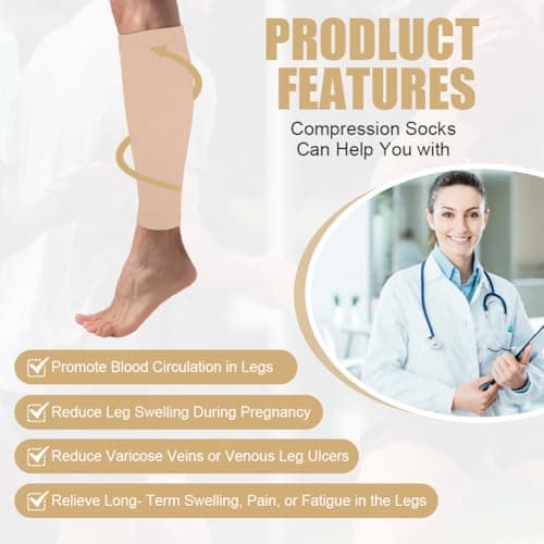 ACWOO Calf Support Compression Sleeves for Women Men, 1 Pair 15-21mmHg Class 1 Shin Splints Brace Support for Torn Muscle Pain Relief, Cramps, Sprains, Footless Leg Socks for Running Sports Flight — view 6