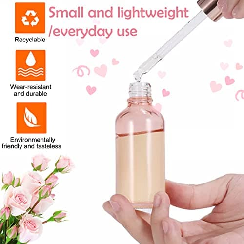 SONGQEE 30ml Rose Gold Glass Bottles with Dropper Pipette, Mini Empty Eye Glass Dropper Bottles Refillable Sample Container for Storage Essential Oils, Perfumes and Cosmetics (Rose Gold) — view 4