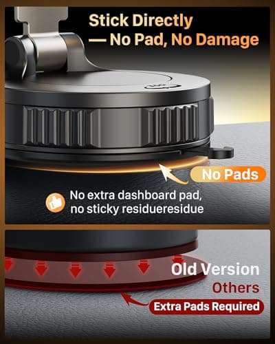 YOSH Vacuum Magnetic Phone Holder, [22×N55 Magnets & 54KG Vacuum] for MagSafe Car Mount, 360° Rotatable Base & Foldable Arm for Dashboard Windscreen, for iPhone 17 16 15 14 13 Samsung Pixel — view 6