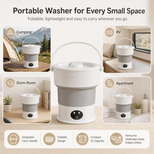 MEESOGA Foldable Mini Washing Machine 5L – Portable Mini Travel Washing Machine with 2 Wash Modes & Timer – Compact, Quiet & IPX4 Waterproof Camping Washer for Underwear, Socks, Baby Clothes & Bra — view 6