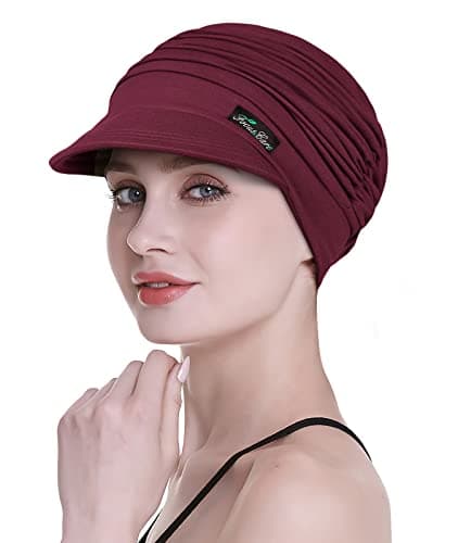 FocusCare Novelty Headwear for Chemo Women Holiday Turbans for Travel Shopping Cap for Hair Loss Burgundy