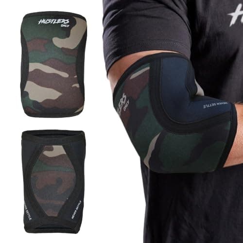 Hustlers Only Elbow Sleeves Weightlifting 5mm Neoprene Compression for Instant Joint Pain Relief Elbow Support Sleeves for Gym Training, Bench & Tendonitis, Fitness, and Workout (Camo, S)