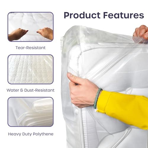 Single Heavy Duty Mattress Cover for Moving - 2 Pack Reusable Waterproof Mattress Bags for Moving, Storage and Protect Beds from Stain, Dust, and Pest Damage - 225 x 120 x 30cm Mattress Bag (92.5gsm) — view 3