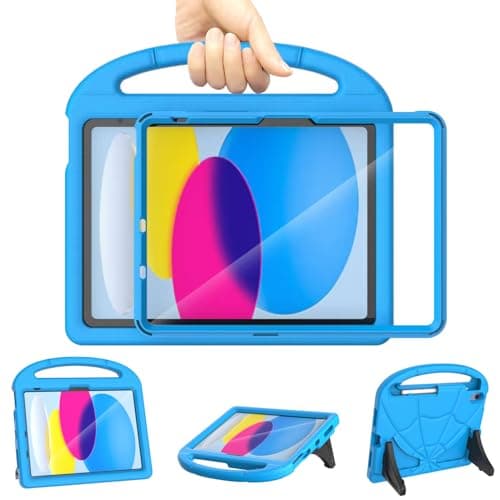 Kids Case for iPad (A16) 11th Generation 11 inch 2025/iPad 10th Generation 10.9 inch 2022, Mansiruyi Shockproof Handle Stand iPad 10.9 inch/11 inch Case with Built-in Screen Protector for Kids - Blue
