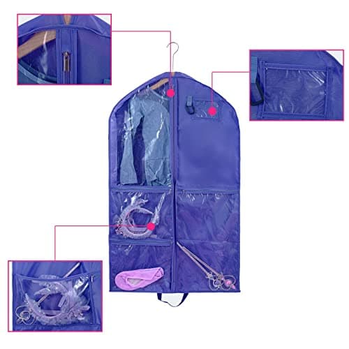 Waterproof Clothes Covers,40 inch Hanging Garment Bags with 3 Zipper Pockets,Foldable Dance Costumes Clothe Bag for Dancers Kids Women,Suits Dress Hanging Cover with ID Slot,Travel Storage Bag — view 3