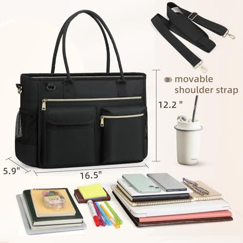 RAINSMORE Laptop Tote Bags for Women 15.6 inch Teacher Bag Large Nurse Utility Bag Computer Messenger Briefcase with Insulated Pocket for Work School Office Business University Black — view 6