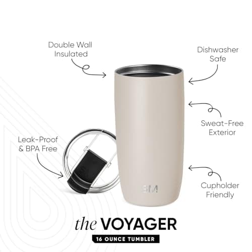 Simple Modern Travel Coffee Mug Tumbler with Flip Lid | Insulated Stainless Steel Iced Coffee Cup | Gifts for Women & Men | Voyager Collection | 470ml | Almond Birch — view 2