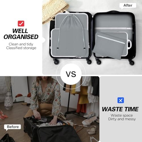 Compression Packing Cubes for Suitcases,Suitcase Organiser Bags,Travel Packing Cubes Compression Set for Backpack,Packing Organisers,Waterproof Travel Organiser Packing Bags (9 pcs, Grey） — view 3