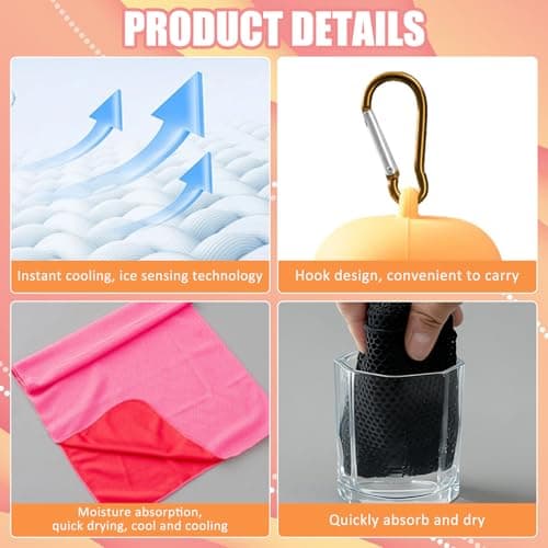 CutitiUU 2 PCS Cooling Towel with Portable Silicone Sleeves,Cooling Sports Towel with Ice-Fibre,Microfibre Sports Towel Fast Drying & Absorbent Gym Towel for Neck and Face (Fuchsia + Orange) — view 3