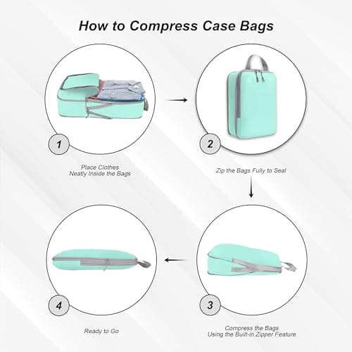 White Hawk 8-Pcs Compression Packing Cubes for Suitcases – Waterproof Diamond Polyester, No Mesh, Space-Saving Luggage Organiser, Travel Bags for Suitcases, Backpacks & Carry-Ons (Aqua) — view 4