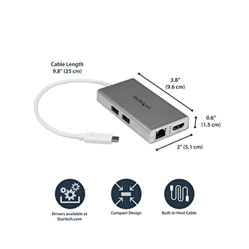 StarTech 4-in-1 USB-C Travel Dock with 4K HDMI, 60W PD, GbE, Silver White — view 4