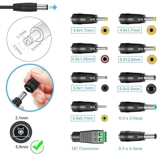 Multibao Universal DC Power Adapter Tips Kit 10pcs | 5.5x2.1mm Jack to Multi Size Male/Female Barrel Jack Plugs | Connector Set for Fans, Routers, Lamps, Electronics — view 2