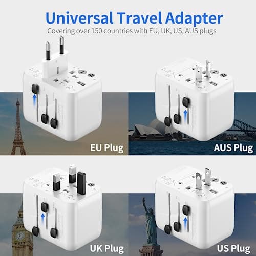 Universal Travel Adapter, Hotimy Worldwide Travel Plug with USB C & 2 USB A — view 2