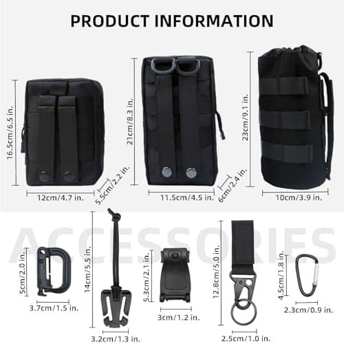 Molle Bag 3 Pack Tactical Waist Bags with 12 Accessories Multifunctional Fanny Pack Compact Belt Bag Bum Bag EDC Pouch for Camping Cycling Training — view 2