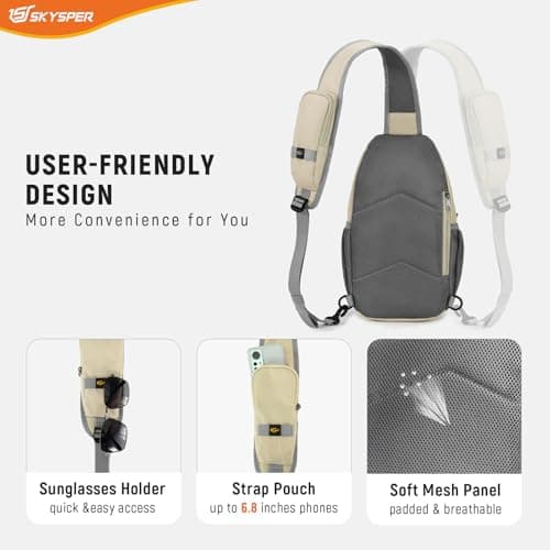 SKYSPER Sling Bag RFID Cross Body Bag Recycled Crossbody Backpack Travel Daypack(Beige) — view 6