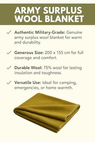 Military Khaki Wool Blanket, 200x155 cm - Heavy Duty Thick Warm and Durable Wool Weighted Throw Blanket for Camping, Hiking, Survival, Emergency Or Travel — view 3