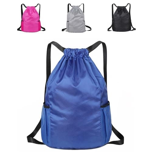 SUJIBHI Drawstring Bags Unisex Waterproof Sports Bag Swim PE Bags Drawstring Gym Bag for School Sports Swimming Gym Travel Beach (Blue)