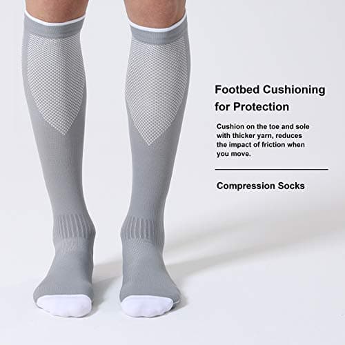 CS CELERSPORT 3 Pairs Compression Socks for Women and Men 20-30 mmHg Travel Flight Socks Knee High Socks（White/Black/Grey），Small/Medium — view 5