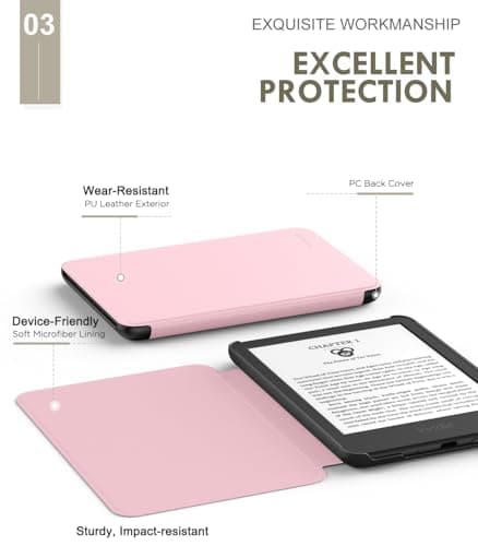 MoKo Case for 6" Amazon Kindle Basic 11th Gen 2024/2022, Pink — view 4