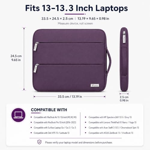 Voova Laptop Sleeve 13.3 Inch, Laptop Case for MacBook Air, Dark Purple — view 2