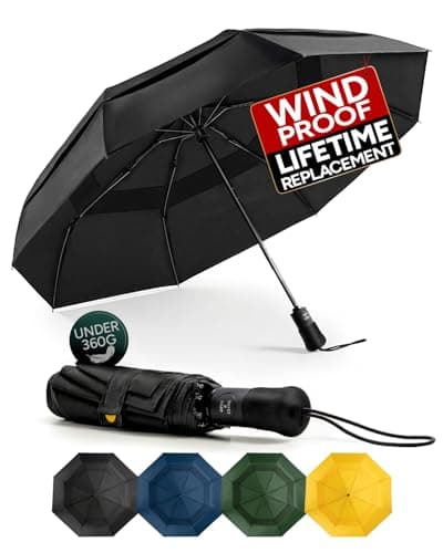 Chakipee Compact Travel Umbrella Windproof Strong- Automatic Folding Umbrellas for Wind and Rain, Double Vented Canopy 210T Fabric 106cm Span - 8 Ribs Portable Umbrella for Men and Women Black