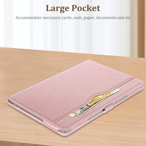 FINTIE Sleeve Case for 13.5 Inch Microsoft Surface Laptop 5/4/3/2 (Model: 1951/1868/1958/1950/1867/1769), Premium PU Leather Protective Folio Book Cover with Large Pocket, Rose Gold — view 4