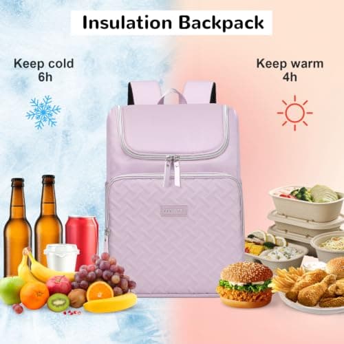 Outplea 17L Cooler Backpack Women, Small Insulated Picnic Bag Leakproof, 18-Can Thermal Rucksack for Beach Camping Lunch Travel, Purple — view 3
