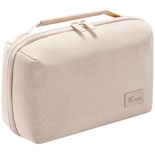 Kaxich Travel Electronics Organizer, Electronics Accessories Bag Portable Cable Organizer Case Waterproof Universal for Adapters Memory Cards, USB Cables (Beige)