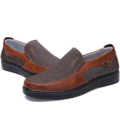 COSIDRAM Mens Slip on Loafers Walking Casual Driving Shoes Canvas Flat Lightweight Outdoor Brown 8 — view 4