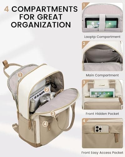 LOVEVOOK Backpack Womens, 15.6 Inch Laptop Travel Work Rucksack, Waterproof School Bag with USB Port, Anti Theft Ladies Computer Back Pack for Office Business College Uni, Khaki — view 3