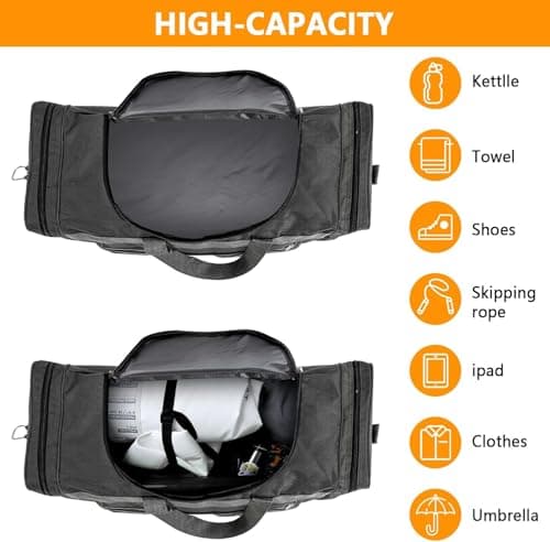 BREEZENEST Large Sports Holdall Bag 60L Duffel - Water Resistant Nylon Gym Bag for Men, Fishing & Travel, Army Green/Black, Spacious 56x29x24cm Weekender Bag with Shoulder Strap (Black) — view 3