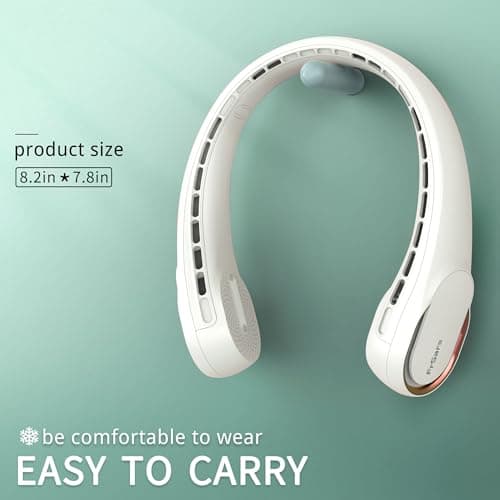 FrSara Neck Fan, Portable Personal Fan Strong Wind, 4000mAh, Air Volume,360° Cooling, No Hair Twisting, Air Volume On 2 Sides, Non-Slip, Quick Charge, Long Use Time, Gift for Father, Women（Pearl） — view 6