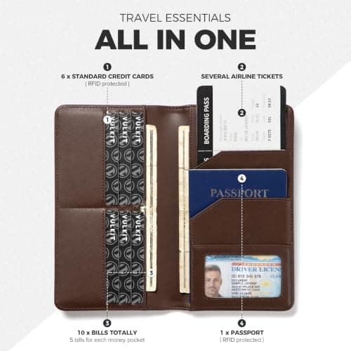 VULKIT Passport Holder Travel Wallet, Leather Passport Holder Cover RFID Blocking Travel Document Organiser for Women Men — view 2